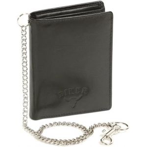 CAUC-Biker Portefeuille pour Homme et Femme avec la cha&icirc;ne Chrome Format Portrait Biker, Cuir v&eacute;ritable, Noir Chain-Series - Neuf