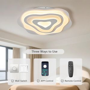 Plafonnier Led Salon Dimmable Avec Telecommande & App,48w Moderne Lustre Chambre 2700k-6500k Dimmable 5%-100% Creative M&eacute;tal Acrylique Lampe Plafond Eclairage Pour Chambre,Cuisine - Neuf
