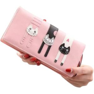 Ciue Portefeuille En Cuir Pour Femme Motif Chat Mignon Porte-Cartes/Sac Pour T&eacute;l&eacute;phone Portable Pochette Porte-Monnaie Pour Enfants Filles,Rose,18.5Cm - Neuf