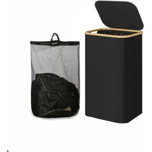MEVRONISSHOP-Panier &agrave; linge pliable - Capacit&eacute; : 75 l - 70 x 44 x 25 cm - Blanc - Avec couvercle en bambou - Design peu encombrant (noir, 100 l) - Neuf