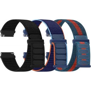 Kal-Lot De 3 Bracelets De Montre En Nylon - 16 Mm, 18 Mm, 20 Mm, 22 Mm - Fermeture Rapide - Tissu Respirant - Bracelet De Rechange Réglable - Pour Homme Et Femme - Neuf