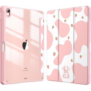 Eryi-Coque Pour Ipad Air 11 Pouces M3/M2 (2025/2024), Ipad Air 5/4 10.9 Pouces (2022/2020) - [Rangement De Stylet] Housse Transparente Claire Etui Antichoc Veille/Réveil Auto, Vache Fraise - Neuf