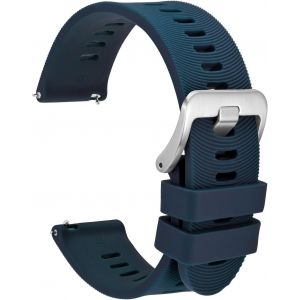 22mm Bracelet De Montre Pour Homme &Agrave; Rayures Arqu&eacute;es, Silicone Bande &Agrave; D&eacute;gagement Rapide, Boucle Argent&eacute;e (Bleu Fonc&eacute;) - Neuf