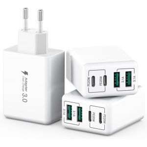 [3 Pi&egrave;ces] Chargeur Usb C 40W, 4 Ports Usb C Bloc De Charge Rapide Dual Port Pd+Qc Prise Murale Multiport Type C Compatible Avec Iphone 12/13/14/15/Pro Max/Xs/Xr/Galaxy S23/Tablette - Neuf