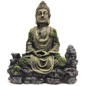 Statue De Bouddha Pour Aquarium En Résine Écologique - Décoration Méditative Détaillée 14 X 7 X 17,5 Cm - Cachette Idéale Pour Poissons D'eau Douce Et Salée - Neuf