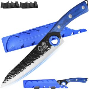 Oayew-Japanese Chef Knife 8 Inch,Black High Carbon Steel,Full Tang,Forged Kitchen Knife Meat Cleaver For Meat Cutting,Ultra Sharp Blade,Finger Hole Design,Slicing Cooking Knife - Neuf