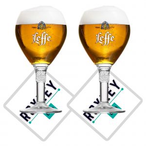 Roxley Leffe Lot De 2 Verres Nucl&eacute;&eacute;s 33 Cl Avec 2 Sous-Verres De Marque Lager Beer Glass Man Cave Fabriqu&eacute;s Au Royaume-Uni - Neuf