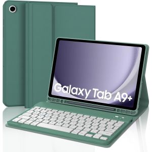 Étui Clavier Pour Samsung Galaxy Tab A9 Plus 11 Pouces 2023, Magnétique Amovible Coque, Samsung Tab A9 + Bluetooth Rechargeable Azerty Français Clavier Coque Avec Porte Crayon, Vert Foncé - Neuf