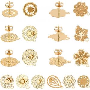 24 Pcs 12 Styles Boucles D'oreilles Dorées Résultats 304 Composant De Goujon D'oreille En Acier Inoxydable Avec Boucle Bouchons Papillon 0.7mm Broche Formes Mixtes Boucle D'oreille - Neuf