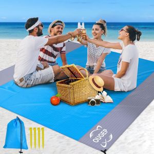 ERYI-Tapis De Plage Imperméable, Couverture De Plage Large Anti Sable 200 Cm X 230 Cm Drap De Plage Pour Plage, Camping, Picnic, Parc, Voyage Ect Les Èvénements En Extérieur (Bleu/Gris) - Neuf