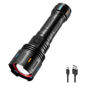 Lampe De Poche Led Ultra-Lumineuse 6 000 Lumens, 5 Modes, Zoom, &Eacute;tanche, Tactique, Id&eacute;ale Pour Les Urgences, L'ext&eacute;rieur Et La Maison (Noir) - Neuf