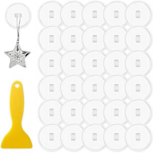 Yemaesre-30 Pièces Crochet Autocollant,Crochet Adhesif Plafond Crochet Adhesif Mural Transparent Sans Percer Crochet Plafond Adhesif Avec Clip Mât Drapeau Apportez 1 Pelle,Pour Suspension Plafond - Neuf