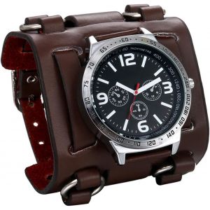 Montre Avec Large Bracelet En Cuir Marron/Noir Pour Homme,Gar&ccedil;on - Neuf