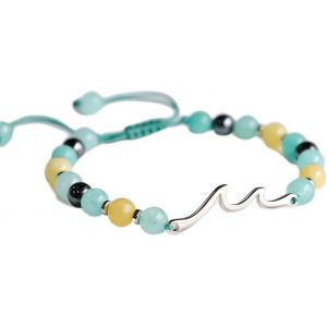 Bracelet Vague Élégant Pierre Naturelle Jaspe Réglable Bijou Femme Perles Minérales Accessoire Poignet Symbole Océan - Neuf