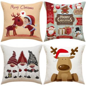 No&euml;l Housse De Coussin 45x45&iquest;Ensemble De 4 D&eacute;coratifs De No&euml;l Housse De Coussin Coton Et Lin D&eacute;coratif Taie D'oreiller Pour La Chambre &Agrave; Coucher, Nap&eacute;, Chaise, Lit, D&eacute;coration De No&euml;l - Neuf