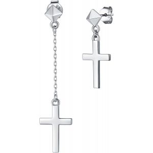Boucles D'oreilles Croix Hommes Hommes Argent Sterling 925 Asym&eacute;trique Stud Boucles D'oreilles Pendentif Boucle D'oreille Hommes Croix De Saint-Pierre Boucles D'oreilles Pour Femmes Filles - Neuf