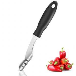 Vide-Poivrier En Acier Inoxydable Avec Lame Dentelée Et Poignée En Caoutchouc,Semoir Ou Tiges Coupées De Légumes Pour Griller Des Poivrons Rôtis (1) - Neuf