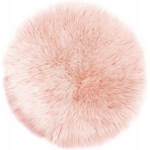 Sjzg-Tapis En Fausse Fourrure D'agneau Et Peau De Mouton - Carpette Moelleuse Pour Chambre &Agrave; Coucher, Salon, Cr&egrave;che - Jet De Divan De D&eacute;coration Chaise - Rose - 60cm - Rond - Neuf