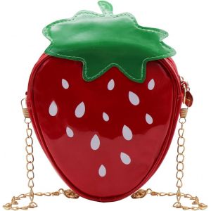 Sac &agrave; bandouli&egrave;re pour femme-En cuir synth&eacute;tique-Petit sac &agrave; bandouli&egrave;re pour femme-Avec sangle de cha&icirc;ne-Fraise-Sac &agrave; bandouli&egrave;re-Pour les voyages,le shopping - Neuf