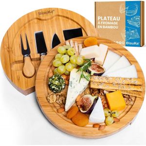 Plateau À Fromages En Bois De Bambou Avec Ensemble De Couteaux Et Fourchette - Neuf