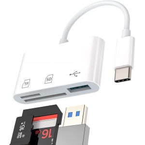 JGD-Hub USB C Lecteur de carte Micro SD TF (3 en 1) Type-C 3.0 Port Station d'accueil Adaptateur compatible avec Samsung Galaxy S21 S22 S23 Ultra Macbook Pro Google Pixel LG Thunderbolt 4 C&acirc;ble de cl - Neuf