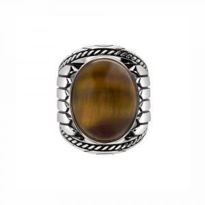 Bague Homme Argent ?il De Tigre Indiana - Neuf