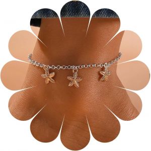 Cmjaagur-Bracelet Cheville Boho Étoile Mer Couleur Mixte Chaîne De Cheville Étoile Mer Or Pendentif Étoile De Mer Argent Chaîne Pied Étoile De Mer De Plage Hawaïenne Bijoux De Pied Pour Femm[M584] - Neuf