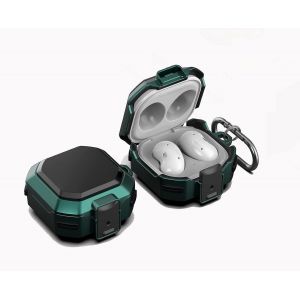 Coque Étui Housse pour Samsung Galaxy Buds Live / Buds2 / Buds Pro / Buds2 Pro - Matériaux TPU Souple et PC Dur avec Mousqueton en Métal - Conception de Verrouillage Sécurisé, Vert Noir.[S1134] - Neuf