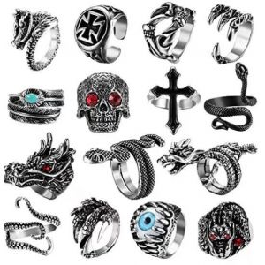 Lot De 15 Bagues Vintage Punk Pour Hommes Et Femmes, Motif Pieuvre, Serpent, Dragon, Ajustables, Ouvertes, Style Boh&egrave;me - Neuf