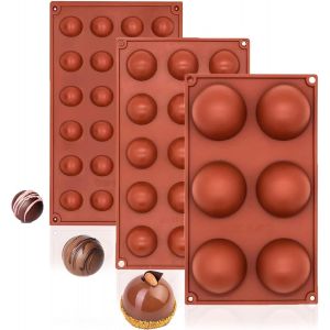 3pcs Moule Demi Sphere Silicone, Moules &Agrave; Bombe Au Chocolat, Moule D&ocirc;me Silicone Pour Chocolat, G&acirc;teau, Gel&eacute;e, Mousse D&ocirc;me (6, 15, 24 Cavit&eacute;s) - Neuf