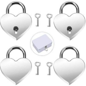 Lot de 4 mini cadenas &agrave; cl&eacute; en forme de coeur &iquest; Cadenas m&eacute;talliques &eacute;l&eacute;gants pour bijoux, agendas et cadeaux - Neuf
