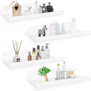 Étagère Murale, Lot De 4 Etagere Murale Sans Percage, 30cm Étagère Murale Blanche En Acrylique, Tablette Murale Étagère Flottante Pour Salon, Cuisine, Chambre, Salle De Bain - Neuf