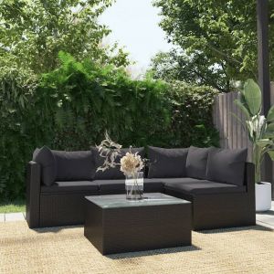 Prolenta Premium - Salon De Jardin 5 Pcs Avec Coussins R&eacute;sine Tress&eacute;e Noir - Neuf