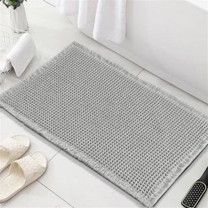 KAL-Tapis De Bain Antidérapant, Tapis Salle De Bain Super Absorbant Gaufré Tapis Douche Séchage Rapide Tapis De Baignoire Microfibre Moelleux Tapis Absorbant, 50X80 Cm, Gris Clair - Neuf