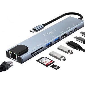 Hub/Adaptateur USB C avec RJ45 Ethernet(8 en 1),4K HDMI,100W PD,Lecture de Carte SD/TF,2 Ports USB 3.0,Type C Adaptateur Multiport pour MacBook Pro/Air,iPad Pro,iMac,Série iPhone16/15,Galaxy - Neuf