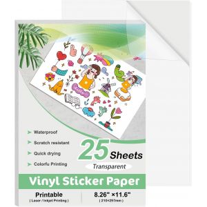 Checarzhn--No1-Papier Vinyle Transparent A4 Pour Impression À Jet D'encre 25 Feuilles, Papier Autocollant Holographique En Vinyle A4, Vinyle Adhésif Papier À Séchage Rapide Pour Imprimante -Transparent - Neuf