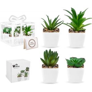 ERYI-4 Pièces Fausse Plante Interieur Avec Coffret Cadeau Et Carte De Voeux Decoration Chambre Plante Artificielle Interieur Plantes Artificielles Parfait Pour Noël Mariage Cadeau D'Anniversaire - Neuf