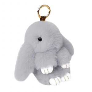 Moelleux Lapin Trousseau Gris Clair Rex Fourrure De Lapin En Peluche De 15 Cm De Voiture Et Le Sac De Charme - Neuf