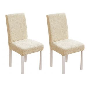 Housses de chaises de salle &agrave; manger extensibles beiges et imperm&eacute;ables - Lot de 2 - Neuf