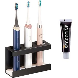 KALANKA-Support Brosse a Dent Electrique, Alliage d'Aluminium Porte Brosse &agrave; Dents Electrique, Pas de Poin&ccedil;onnage Porte Brosse a Dent Electrique, Noir 3 Range Brosse a Dent, Base en Boue de Diatom&eacute;es - Neuf