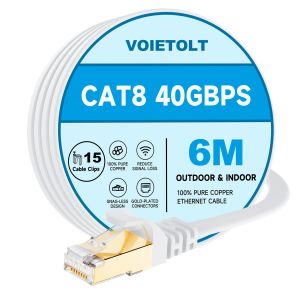 Cat8 Câble Ethernet 6M, 40Gbps/2000Mhz Haut Débit Gigabit Rj45 Lan Câble Réseau Internet, Cat-8 Plat Câble Patchblindé Robuste Pour Ps4/5 Ordinateur Modem Pc Tv. (Blanc)[GBP6277865] - Neuf