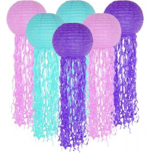 KALANKA-Méduses Lanternes En Papier, 6 Pièces Lampion En Papier Méduses Colorées, Lanternes En Papier Sirène Décorations De Fête De Mariage Pour Anniversaire,Décoration De Fête Sur Le Thème De L'Océa - Neuf