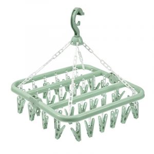 séchoir à chaussettes vert, séchoir à chaussettes, séchoir à vêtements, séchoir d'intérieur pliable avec 32 pinces à linge en plastique pour chaussettes, sous-vêtements et vêtements, taille unique - Neuf