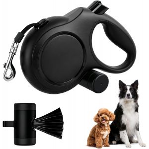 Laisse Chien Enrouleur 8m, Laisse Enrouleur Pour Chiens Moyens Et Grands (Jusqu&iquest;&Agrave; 50kg), Anti-Morsure Laisses Pour Chien Avec Un Boutton S'arr&ecirc;ter Bloquer Et Distributeur De Sacs (Noir, 8m) - Neuf