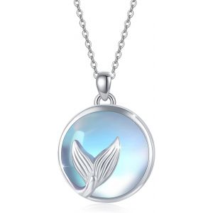 Collier Pierre De Lune 925 Argent Sterling Arc-En-Ciel Pierre De Lune Pendentif Sir&egrave;ne Cha&icirc;ne Pour Filles Bijoux Pierre De Lune Pour Femmes Enfants Cadeau De F&ecirc;te Des M&egrave;res - Neuf