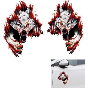 Lot De 2 Autocollants 3d Tête De Loup En Pvc Pour Voiture, Imperméables - Neuf