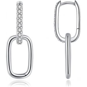 Kal-Boucles D'oreilles Créoles En Argent 925 Avec Pendentif Pour Femme - En Argent Sterling 925 - Ovales - Doubles - Hypoallergéniques - Pour Dormir - Boucles D'oreilles Géométriques - Boucles - Neuf