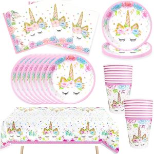 Vaisselle De Fête Licorne,Licorne Trousse D'anniversaire Pour Enfants,Anniversaire Unicorn Decoration Vaisselle Licorne Tasse Assiette Serviettes Nappe Accessoires De Baby Shower Pour 16 Invités - Neuf