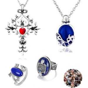 Kal-Uoyu The Vampire Diar.S Ensemble De Bijoux Daywalking Katherine Sapphire Crystal Colliers Vampire Croix Symbole Colliers Salvatore Damon Stefan Finger Family Crest Ring Avec Autocollants 24 Pcs, - Neuf