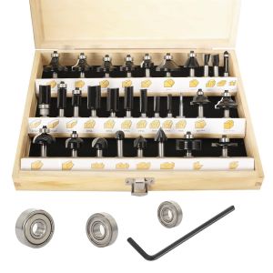 YEMAESRE-Lot De 30 Fraises De Défonceuse Hm,Tige De 8 Mm,Dans Un Coffret En Bois Avec Roulement En 3 Pièces,Pour Le Bricolage Du Bois,Défonceuse(Tige 8 Mm,Lot De 30 Pièces) - Neuf